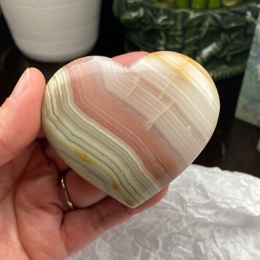 Pink  banded Calcite Heart Carving