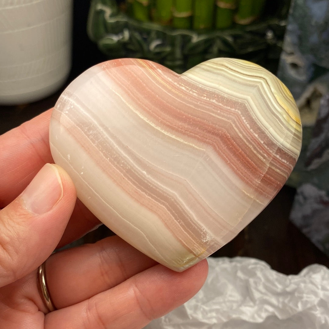 Pink  banded Calcite Heart Carving