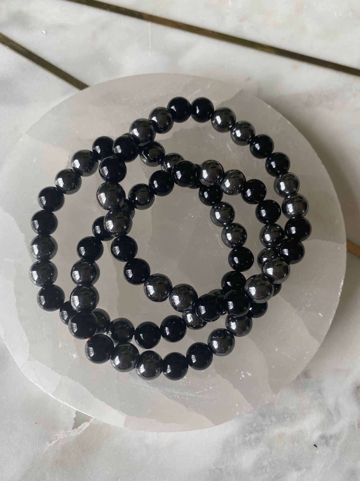 Black Tourmaline and Hematite Bead Bracelet