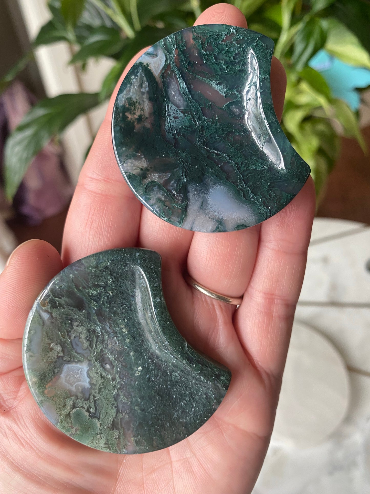 Moss Agate Crescent Bowl