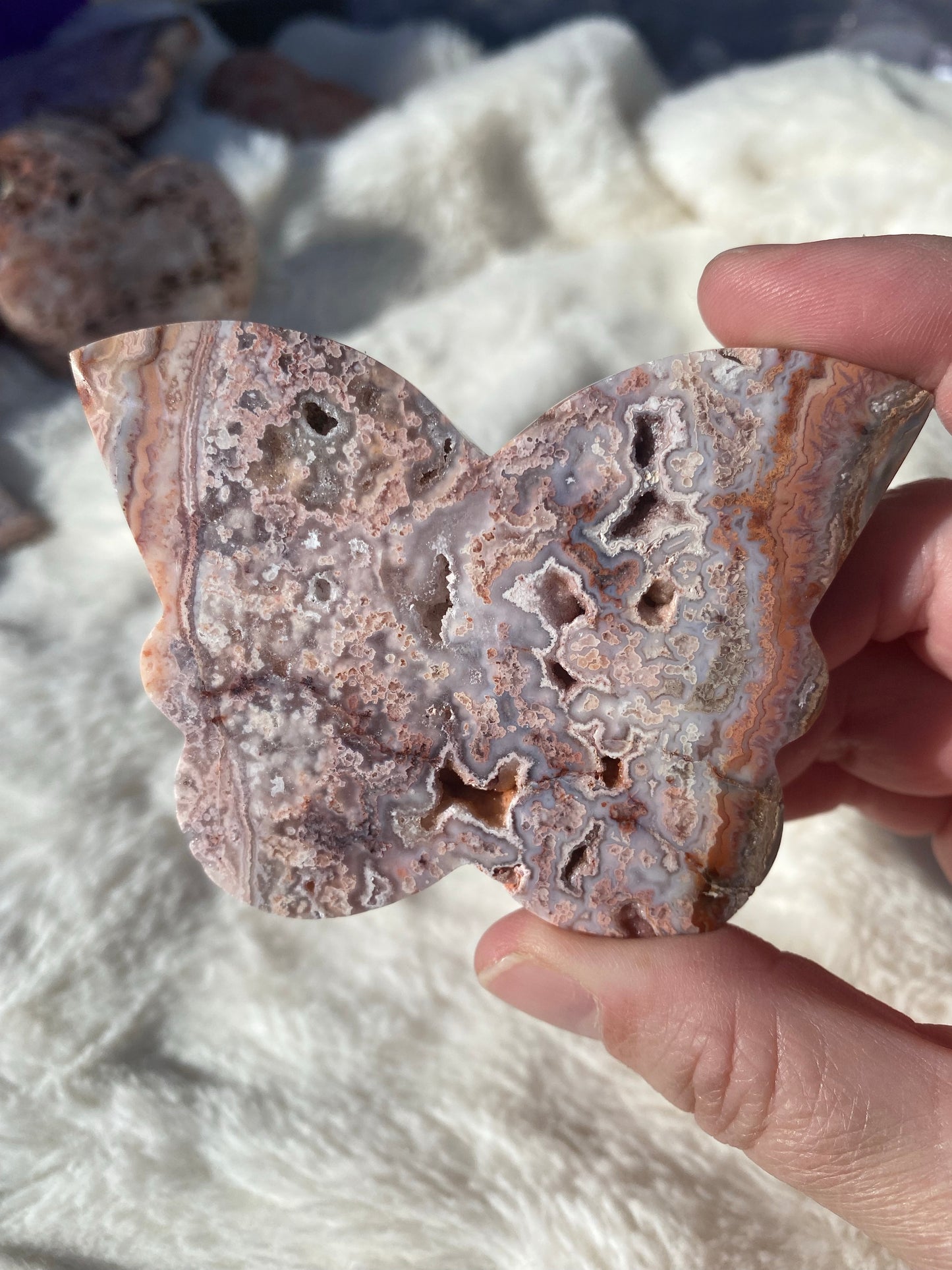 Pink Crazy Lace Agate Butterfly Carvings