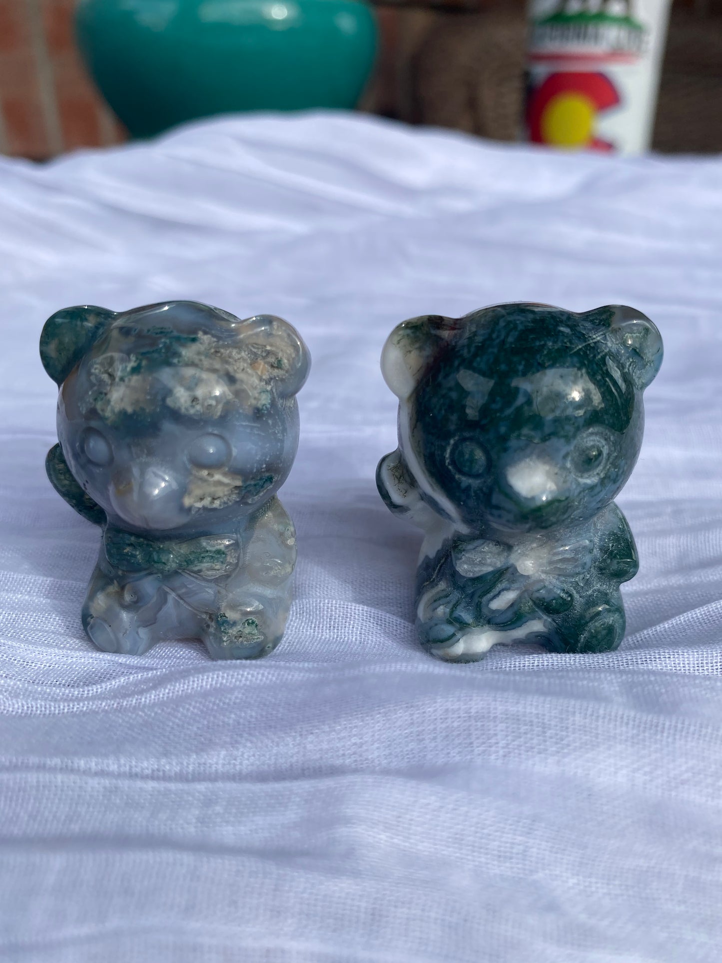 Moss Agate Bear Carvings