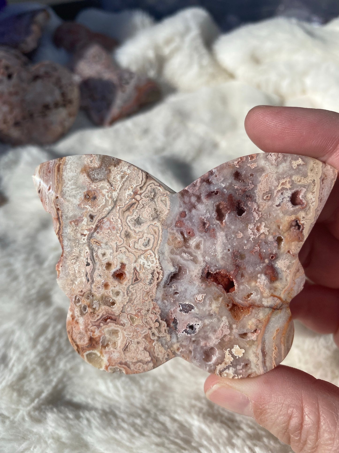 Pink Crazy Lace Agate Butterfly Carvings