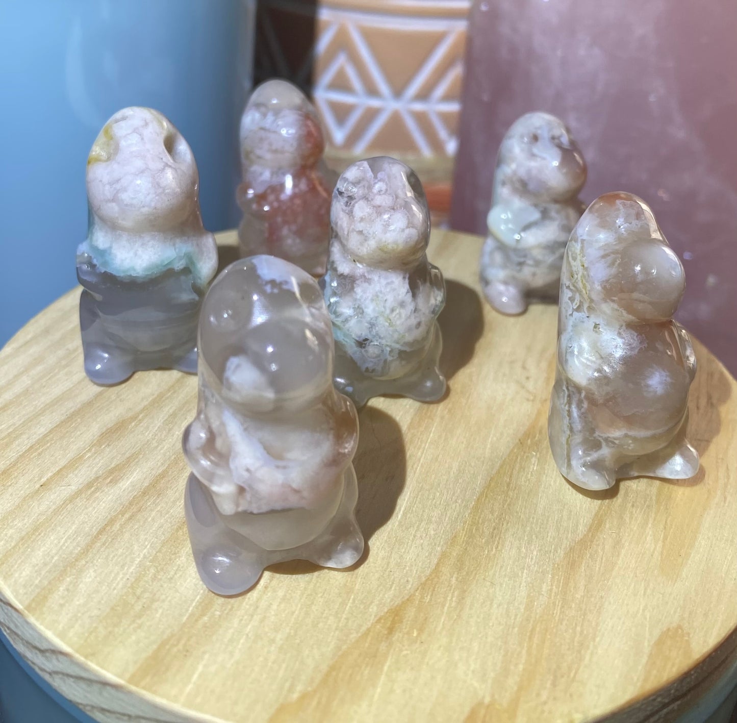 Flower Agate Mini Dinosaur Carvings