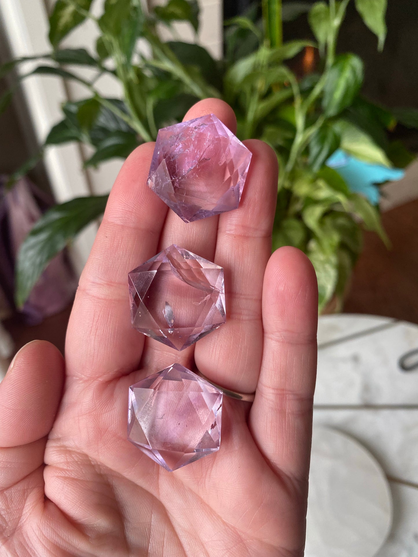 Amethyst Hexagon Carvings