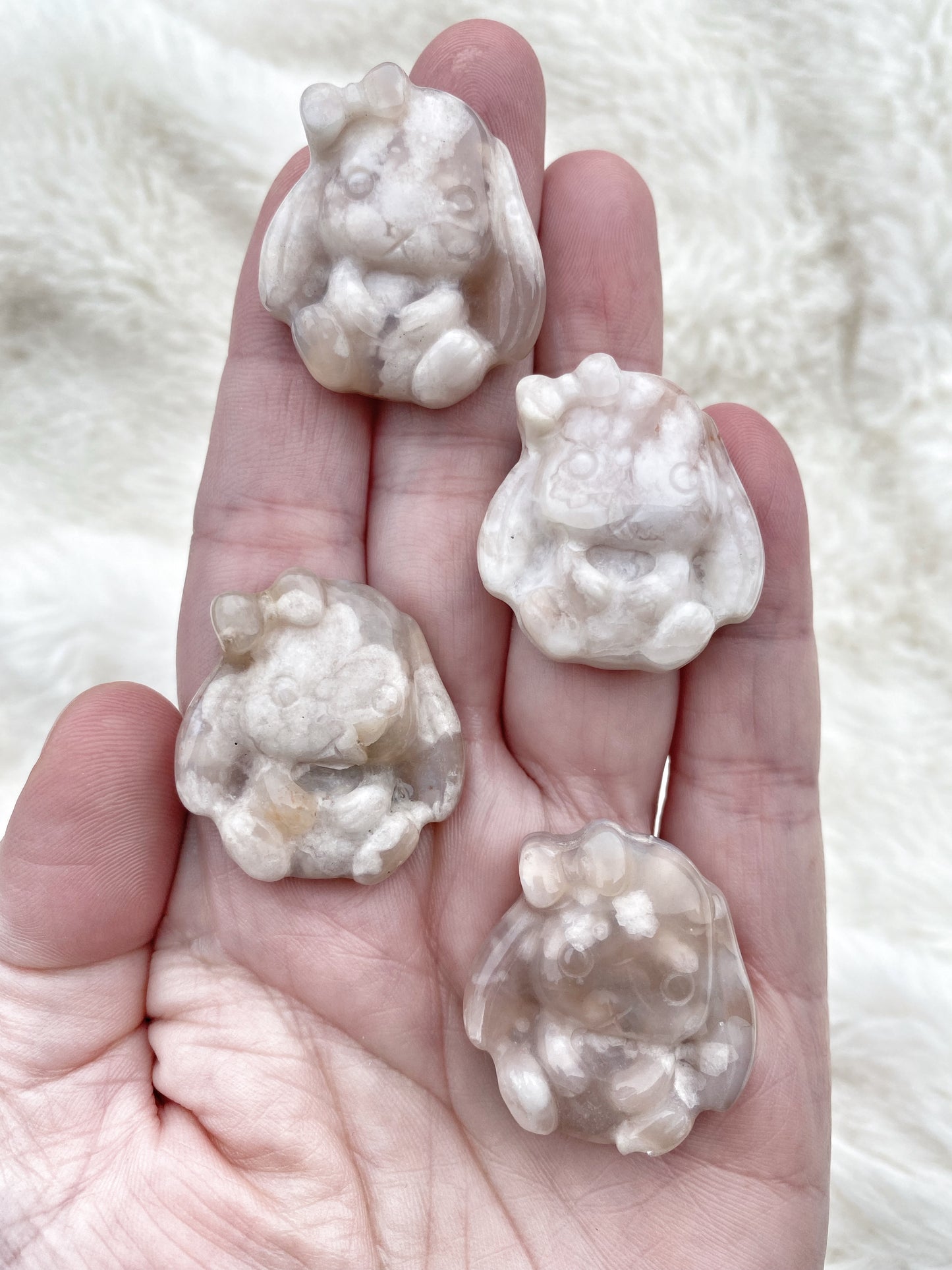 Flower Agate Bunny Carvings