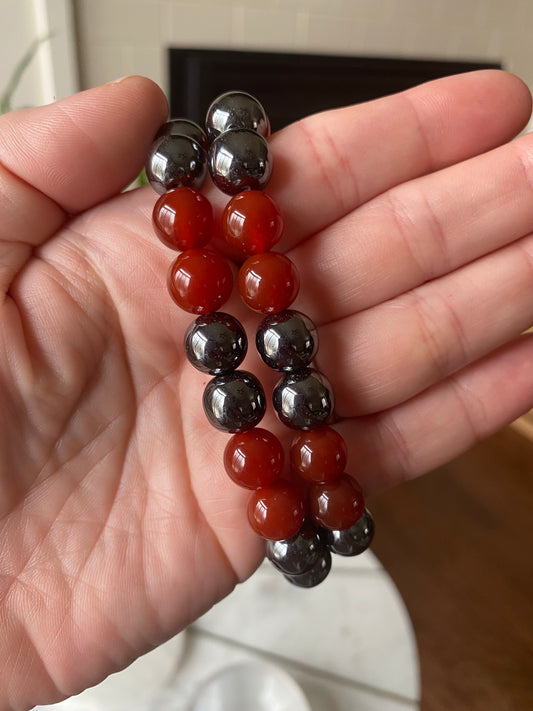 Carnelian and Hematite Bead Bracelet